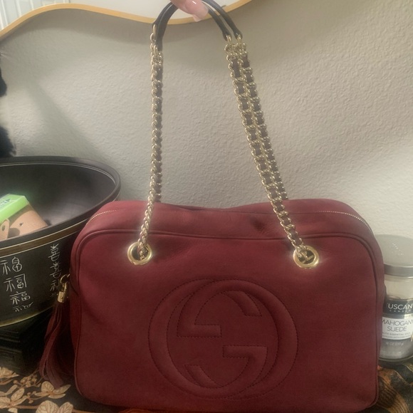 Gucci Soho Chain Zipped Bag Nubuck Burgundy - Picture 2 of 16